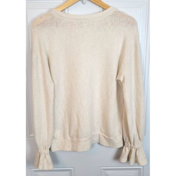 Anthropologie Eri and Ali Sweater Size M Pullover Ruffle Sleeve Ivory - Picture 6 of 6